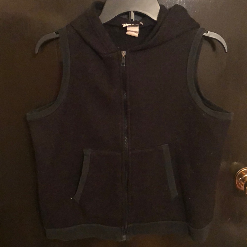Black Sweatshirt Vest with Hood & Pockets